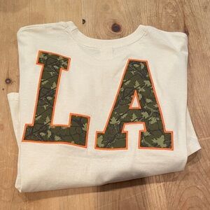 NWT Recycled Threads Embroidered Camo lettered Crop Top Trendy Fall LG